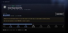 The image shows the "Ondo Perps Grand Prix" interface, with a current prize pool of $3,000, and details regarding rebates and volume requirements for participation. The user's post updates their progress in this competition, mentioning USDC rebates and Ondo points earned.