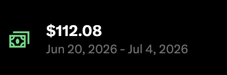 Earnings dashboard showing **$112.08** earned from Jun 20, 2026 – Jul 4, 2026, supporting the poster's query about whether to increase activity on platform X given the modest payout for the period.