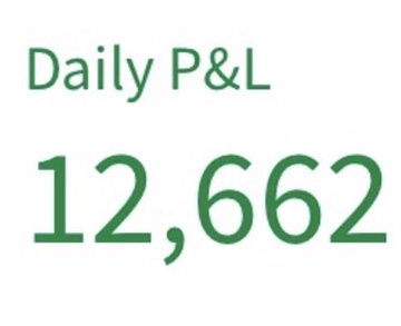 A screenshot displays "Daily P&L" in green text with the figure "12,662" beneath it, illustrating the impressive profit that resulted from the trader's quick 30-minute session.