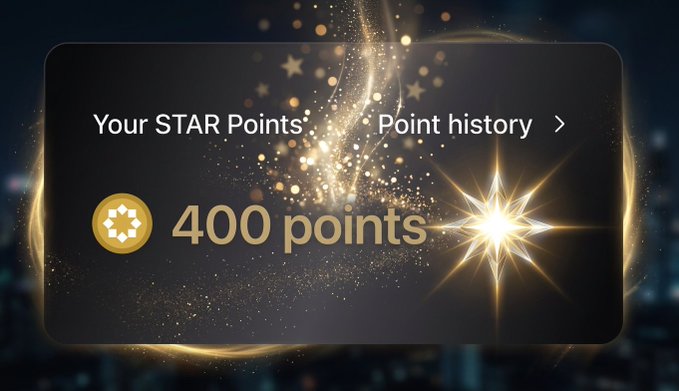 A dark interface displaying "Your STAR Points" with "400 points" shown next to a glowing star, featuring a "Point history" link.