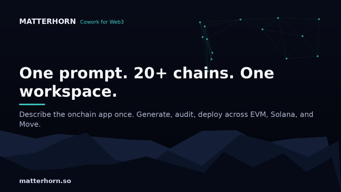 An advertisement for 'MATTERHORN Cowork for Web3' with the tagline 'One prompt. 20+ chains. One workspace.' and the URL 'matterhorn.so'.
