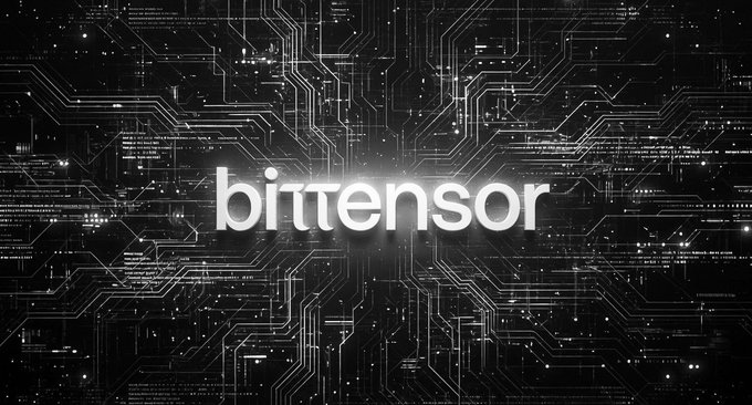 The image features the word "bittensor" in glowing white text against a black background filled with intricate circuit board patterns, symbolizing the technical and interconnected nature of the Bittensor network. It visually reinforces the post's message about $TAO stacking tiers by evoking the digital, neural-like infrastructure that underpins different levels of participant engagement.