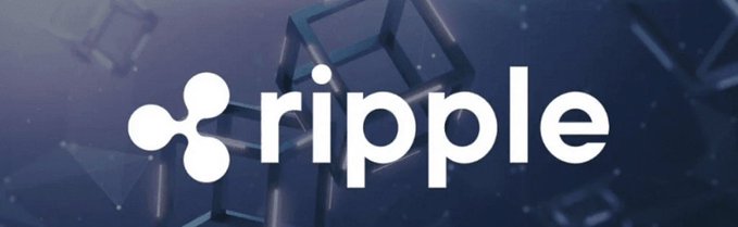The Ripple logo and wordmark displayed on a blue background with abstract geometric shapes.