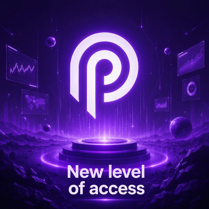 The image features a purple background with a large white "P" logo at the center of the frame. Below the logo, there's text that reads "New level of access". The image also includes several planets depicted in various sizes and positions around the central "P", creating an abstract representation of space.