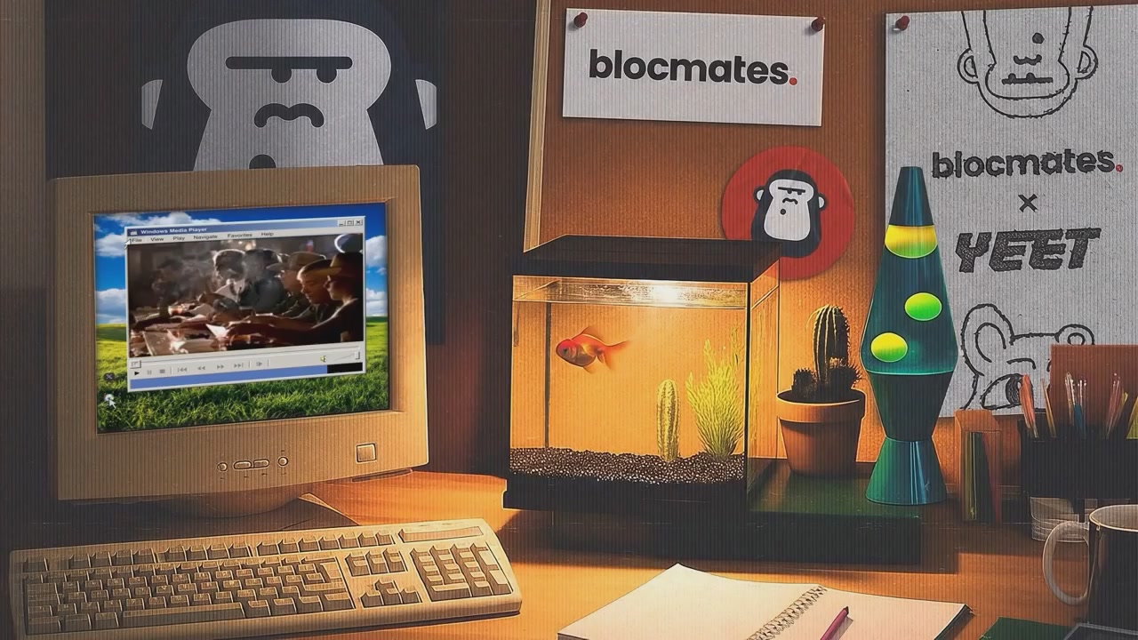 The image shows a computer desk with an old-fashioned desktop computer, including a monitor, keyboard, and mouse. A fish tank sits next to the computer setup, which has a poster of a monkey on the wall above it. The poster also contains text that reads "ETH Bottom? And the Pope Is Bullish Anthropic". This suggests that the image is related to an online discussion or post about the ethical implications of using computers and technology in our daily lives.