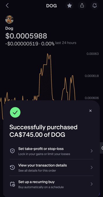 The image shows a cell phone screen with an app called "Binance" displayed, along with a message that reads "Thank you Binance!! I’ll take as much $DOG as I can get! $DOG Cost average!". The main focus of this image is the app and its features.