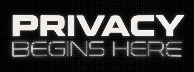 A black banner with white text reading 'PRIVACY BEGINS HERE' against a dotted background.