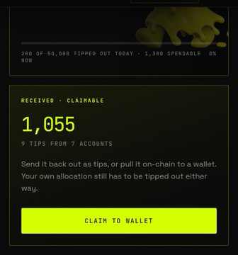 The image shows a user's MOTION tipping interface, displaying 1,055 received and claimable tips from 9 tips across 7 accounts, illustrating the "tipmotion" concept mentioned in the accompanying post.