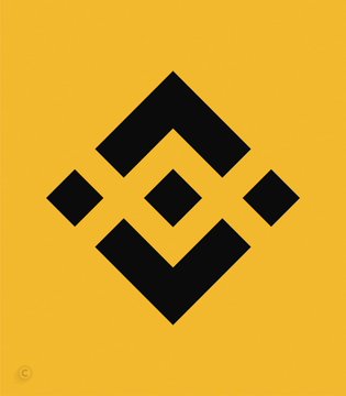 The Binance logo, a geometric diamond-like symbol, is displayed in black on a bright yellow background.