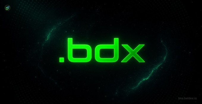 A digital banner displaying '.bdx' in bright green text on a dark starry background, with 't.me/beldeX.io' visible in the bottom right corner.