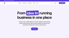A screenshot of a website homepage with a minimalist design featuring the headline 'From idea to running business in one place' and a purple 'Try it for free' button.