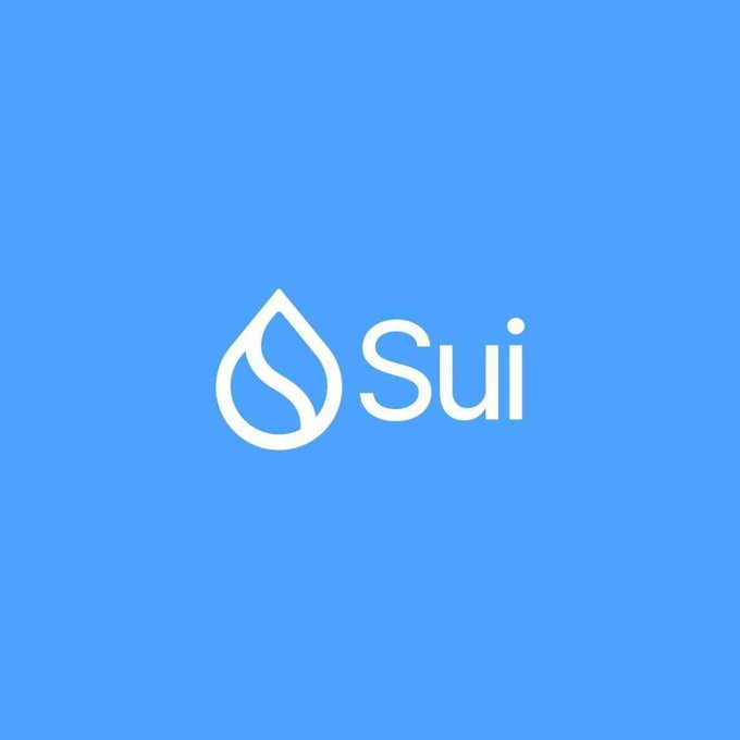 The Sui blockchain logo displayed on a blue background, featuring a white water droplet icon next to the word "Sui".