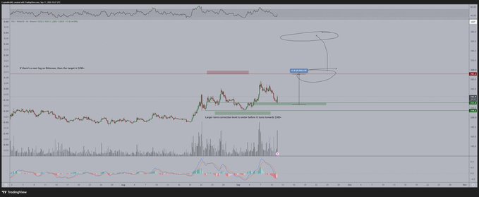 A TradingView chart of Bittensor (TAO/USD) on Coinbase shows the price consolidating near a support zone around the low $230s, with annotations noting that buyers stepped in on defense and the price is now testing resistance before the target zone near $300, supporting the caller's bullish outlook for a continued upward move.