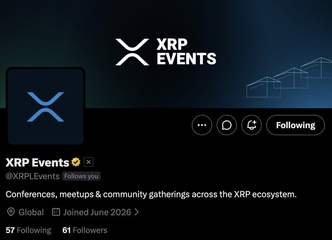 The image features a social media post about an upcoming XP Events conference. It includes a logo for the XP Events organization and a description of the event, which highlights the XP ecosystem's importance. The post also mentions that the XRP Ledger Foundation is sponsoring the event.