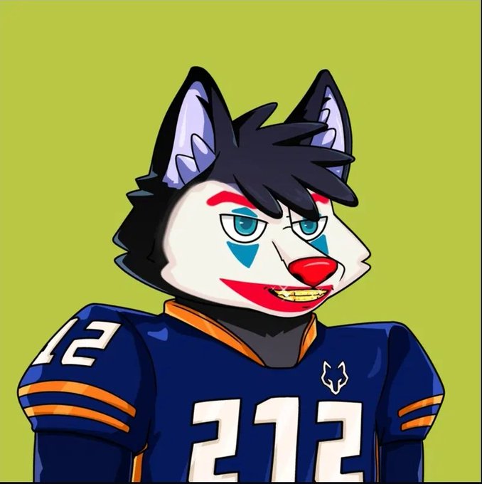 The image features a cartoon dog wearing a football jersey with the number 212 on it, standing against a green background. The caption "212 4L" is also present in the image. This could be related to the post where the dog's owner posted about the dog's jersey and the number 212.