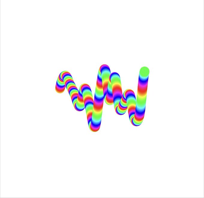 A colorful, rainbow-gradient 3D waveform or sound visualization graphic flows across a white background.