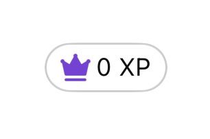 A mobile game icon displays a purple crown logo next to the text '0 XP' on a rounded square white background.