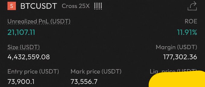 The image features a screenshot of a trading platform's page for a cryptocurrency called Bitcoin (BTC). The main focus of the image is a trading summary which provides details about the current positions of different Bitcoins, including their quantities and prices. This information might be useful to a trader or an investor seeking insights into their investments in the cryptocurrency market.