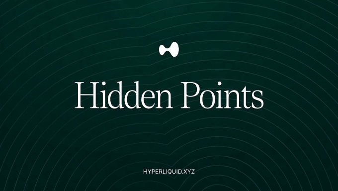 A dark green graphic displays the text "Hidden Points" in elegant white serif font beneath a small dumbbell icon, with "HYPERLIQUID.XYZ" at the bottom.