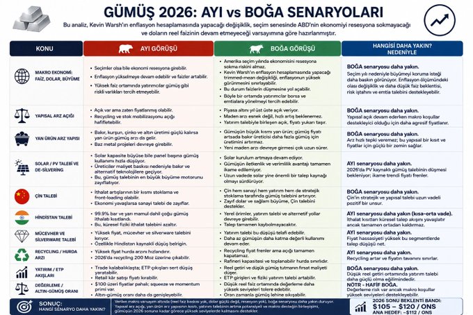 The image features a table comparing the results of four different companies or individuals, which seem to be related to financial markets, possibly in Turkey. The text at the bottom of the poster states "Gümüş $SLV tutuyorsan veya almayı düşünüyorsan bu analizika" and "gümüş için günümüzde ve yakın gelecekte olan pozitif ve negatif tüm haberleri inceledim verdedim". The image is accompanied by a graphic of the company name, Gümüş $SLV tutuyorsan, and the website "www.slv.edu.tr".