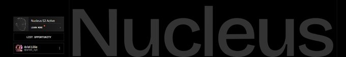 A dark banner featuring the large text 'Nucleus' with two social media post cards on the left side, one titled 'Nucleus S2 Active' and another from 'Ariel Lillie'.