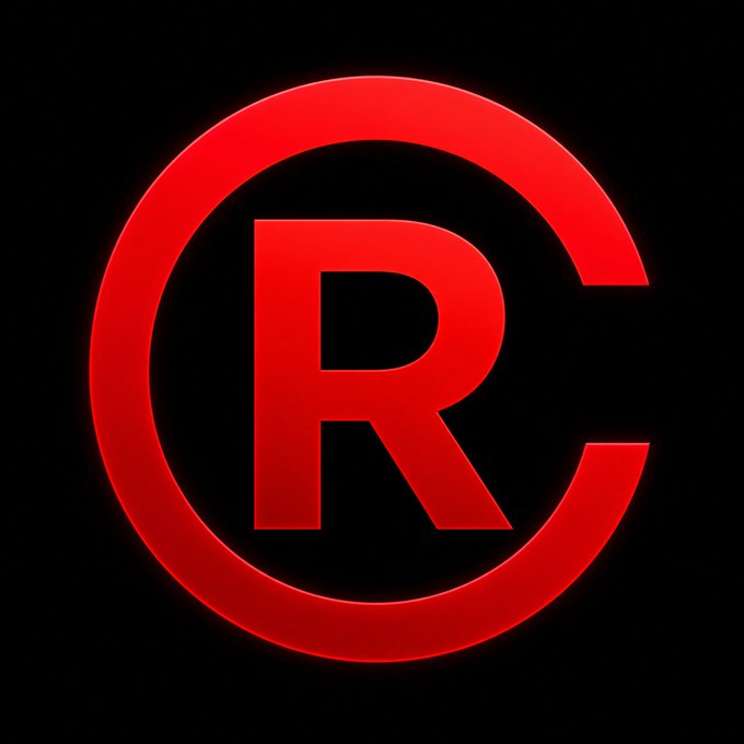 A glowing red copyright symbol (©) on a black background.