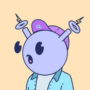 A cartoon character with purple skin, antennae, and a small pink hat smiles against a light yellow background.