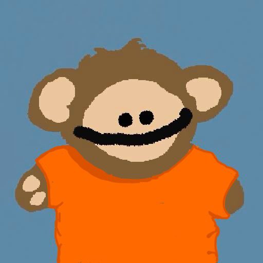 A crude drawing of a brown monkey in an orange shirt smiles against a blue background, representing a Bitcoin Puppets NFT character. The image ties into the post's question about the collection's role in Bitcoin counter-culture, using its simple, meme-like aesthetic as a visual example of the project's grassroots, community-driven appeal.