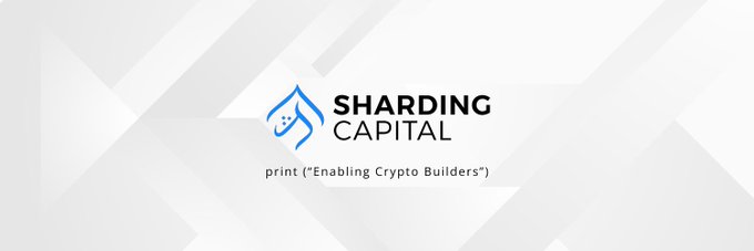 A logo banner for 'SHARDING CAPITAL' with the tagline 'print ("Enabling Crypto Builders")' on a light gray geometric background.