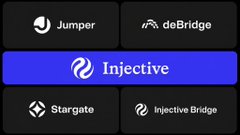 A cryptocurrency bridge interface with options for Jumper, deBridge, Injective, Stargate, and Injective Bridge.