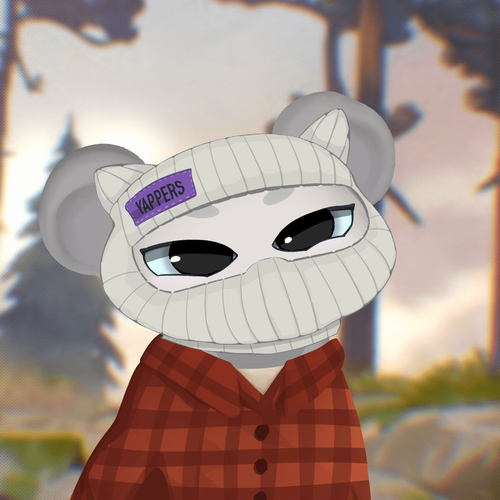 A cartoon picture of a stuffed teddy bear wearing a white hat that has a purple tag attached, giving him the name "Lispers". The bear is dressed in an orange and red plaid shirt, suggesting he may be from a warmer climate or attending a festive event. In the background, there are trees, which adds to the overall theme of outdoor activities or events.