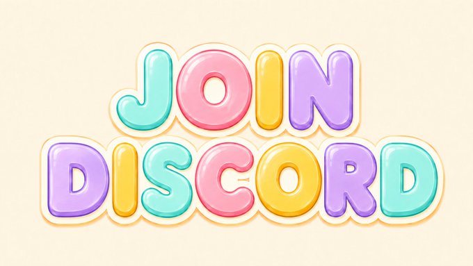 A colorful, glossy 3D-style text graphic reading 'JOIN DISCORD' in pastel pink, yellow, purple, and blue bubble letters.