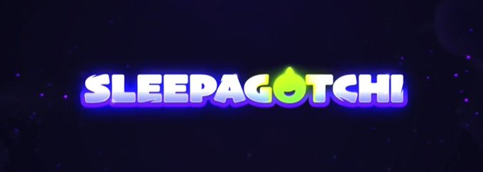 The logo for 'SLEEPAGOTCHI' displayed in stylized, bubbly blue and white letters against a dark purple, starry background.