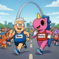 A small animated-style image showing two cartoon characters, one wearing glasses and a blue and white shirt, next to a pink heart-shaped character, with other characters in the background.