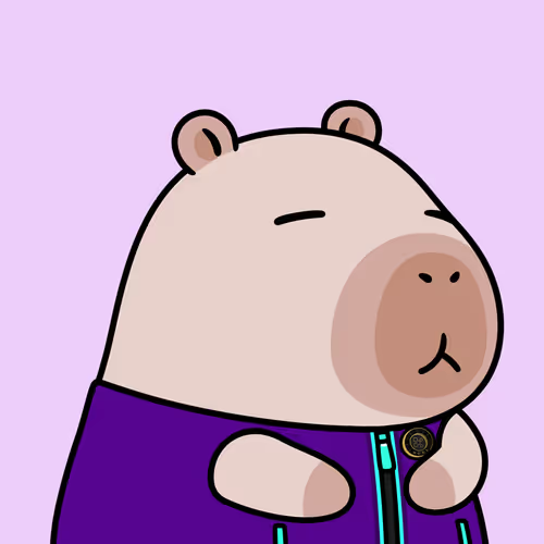 A cartoon illustration of a white bear wearing a purple jacket against a light purple background.