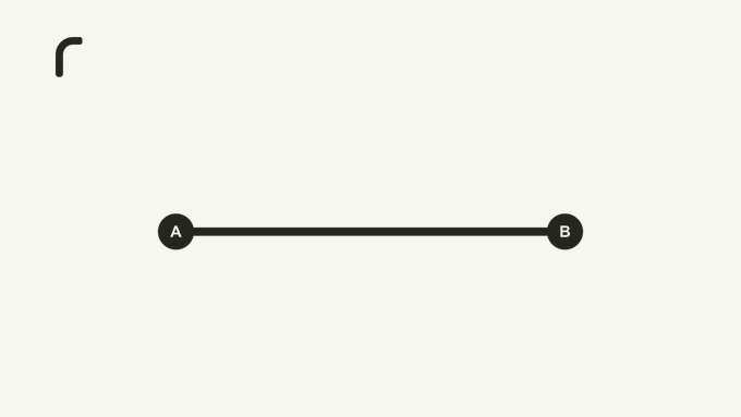 The image shows a simple diagram with two black nodes labeled "A" and "B" connected by a horizontal line, illustrating the concept of routing from point A to point B. A small "r" logo appears in the top-left corner, representing the Route brand.

This visual metaphor aligns with the post's message about swaps being simple and efficient—just routing directly from A to B on Robinhood Chain, with the address 0x4a72b9702f991b790788f8afa9e7112541f4e8f8.