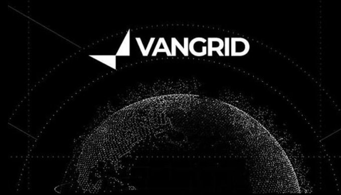 A logo for 'VANGRID' displayed above a stylized dotted globe graphic on a black background.