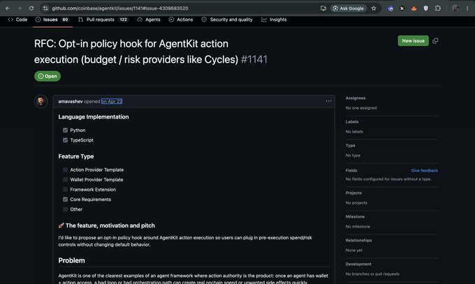 The image presents a webpage that displays information about implementing an open-source spend firewall for Agent Kit agents, including a list of features and their corresponding descriptions. There are two main sections on the page – one at the top with text from a blog post discussing the project's objective (including budget constraints), and another section below this one with more specific details about how to set up and use the firewall. The webpage also provides links to additional resources for further information or assistance, suggesting that it is a comprehensive guide covering all aspects of building and implementing an open-source spend firewall for Agent Kit agents.