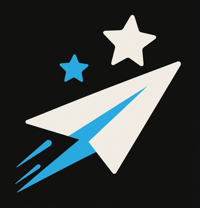 A stylized logo featuring a white paper airplane with blue accents soaring alongside stars on a black background, symbolizing the launch of the "$GRAM" token and the "$ONRANK" mini app mentioned in the post.