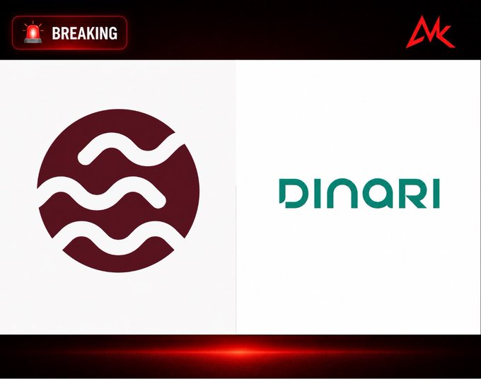 The image displays a "BREAKING" news graphic featuring the Sei (SEI) logo on the left and the Dinari logo on the right, visually announcing the partnership where Sei will support Dinari's tokenized S&P 500 stocks via Monaco.