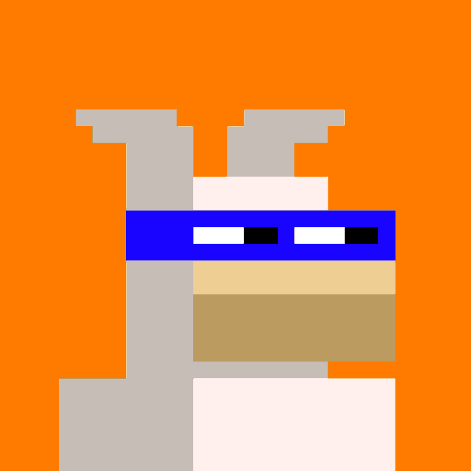 A pixel art drawing of a character resembling Kakashi from Naruto, featuring a gray outfit, a blue headband with a metal plate, and a face covering, with his eyes hidden.