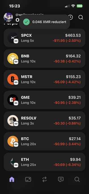 The image shows a phone screen displaying various cryptocurrency trading options, including Bitcoin, Ethereum, and Ripple. The screen also has a message that reads "Hab Pengu xmr sell und nur erschluss Weil mein Bruder eh net weiß was man noch Long darf der hat vor alles Angst, der ist sowieso in xmr muss auch gleich dahin wieder sagte den bnb und trx er sieht". The image seems to be related to the post about Bitcoin and Ethereum trading.
 
The screen also shows that there are long-term gains of Bitcoin, Ripple, and other cryptocurrencies. The message suggests that these options might be good for those who want to invest in Bitcoin or Ethereum as a means of making money over time.