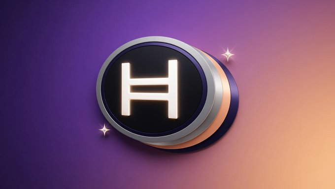 A 3D-rendered circular logo with a glowing 'H' symbol on a purple and orange gradient background.
