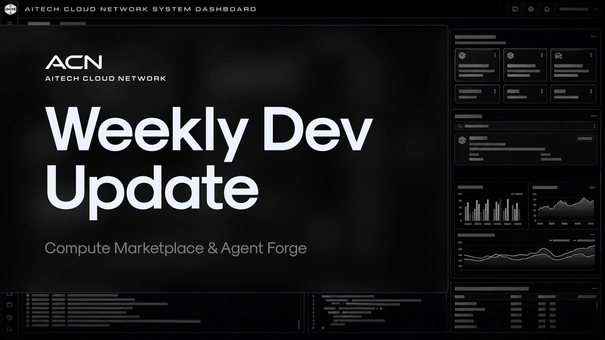 The image shows a computer screen displaying a black background with white text that reads "Weekly Development Update" at the top, followed by a list of bullet points about the Compute Marketplace and Agent Forge. The main focus of the image is on the Compute Marketplace and Agent Forge, which are both in progress and have been highlighted as areas of development. This suggests that there might be ongoing efforts to improve or expand these systems for better performance and user experience.