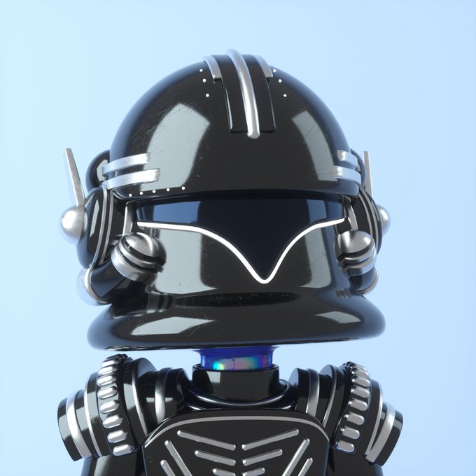 A glossy black robotic figure with a sleek helmet-style head and silver mechanical details stands ready against a soft blue background, channeling a futuristic "DarthViber" vibe as it seemingly prepares to clock in and start the workday.