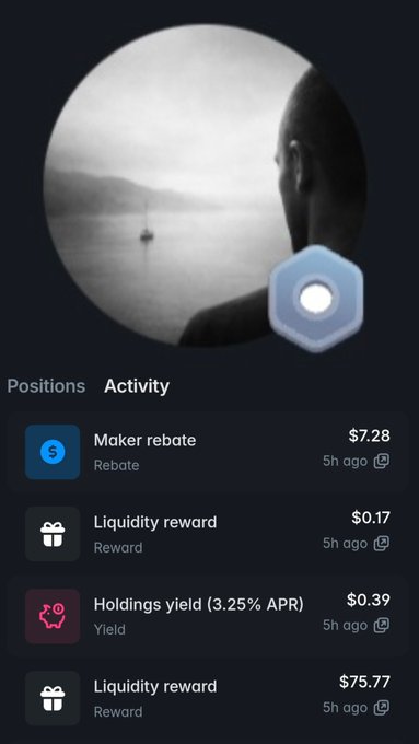 A black background with a white logo that reads "Posting" at the bottom of an image. In the center, there's a blue hexagon with a picture of someone fishing on top right. On the left side, there are two posts showing a profile and some information about transactions. The main post is titled "At least I unlocked my Silver badge and picked up some rewards today. The grind continues."