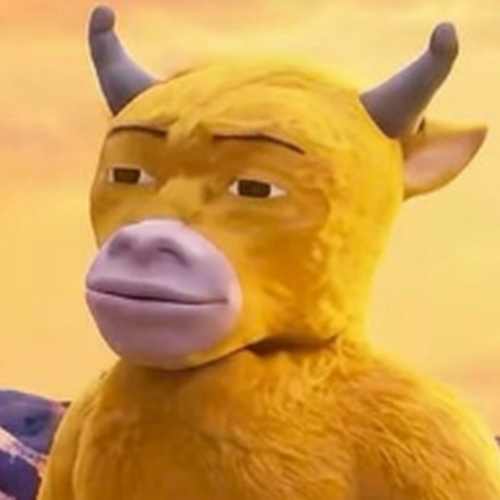A yellow 3D animated cow character with horns and a smug expression is shown against a sunset background, visually representing the "Niu Lai" (cow comes) meme/token referenced in the post about its 40M market pump and upcoming NFT and broker developments.