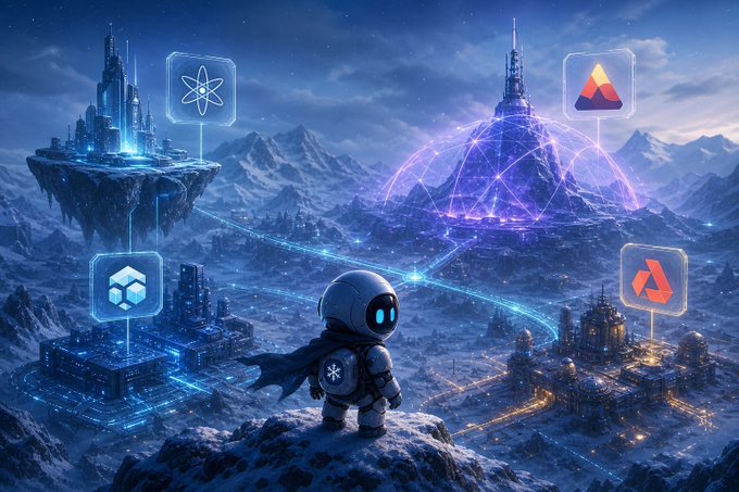 The image features a robot standing on top of a mountain, with a cityscape in the background. The robot appears to be wearing a cape and has a backpack on its back. The scene includes various buildings and landmarks, suggesting that this could be an urban setting or a futuristic city. The post discusses the evolution of cryptocurrency and blockchain technology, highlighting how these systems are regaining ground in the crypto narrative. It also mentions the development of payment rails and tokenomics, as well as the challenges faced by developers with Git-based deployment and tokenization infrastructure.