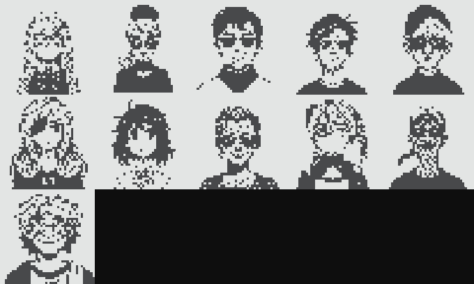 A grid of 11 pixelated character portraits in dark gray on a light blue background, with no visible text. The images appear to be sample avatar designs, likely representing "normie" characters referenced in the Pixel Market promotional post.