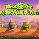 A pixel art-style thumbnail asking 'What IS The Agentic Wellness Layer?' featuring two small green creatures with hats on a colorful landscape.